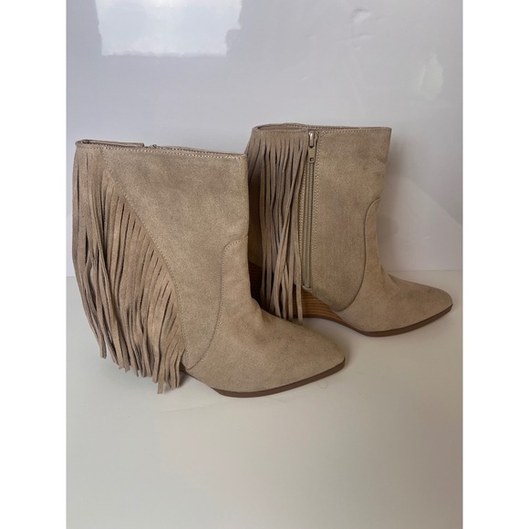 Carlos by Carlos Santana Mika Western Boots Wedge Heel Ankle Boots, Tan Beige - Picture 1 of 6